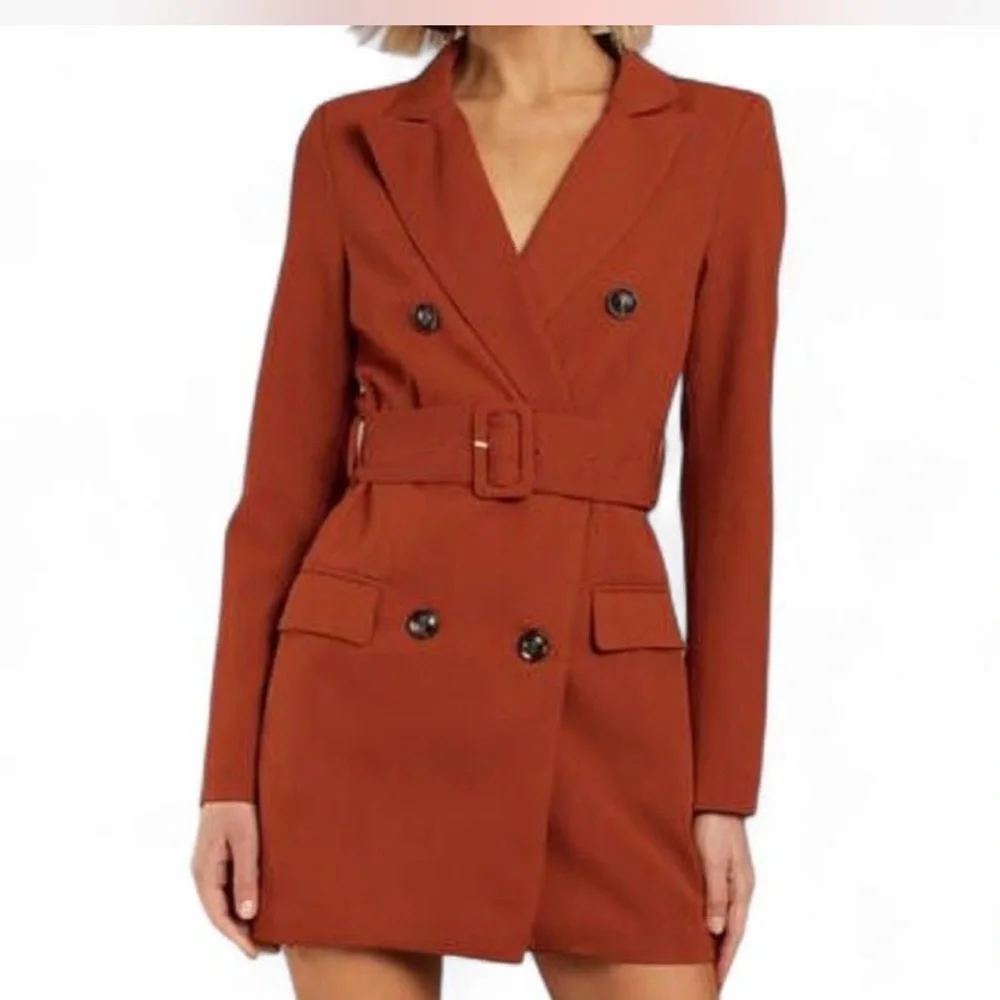 essue Double-Breasted Belted Blazer in Rust - Picture 2 of 5